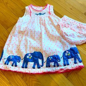 Mini Boden Baby Elephant Appliqué Dress